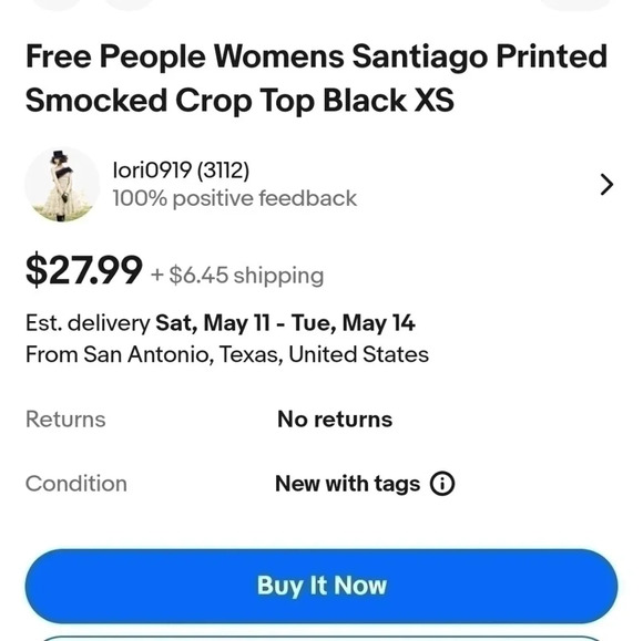 NWT || FREE PEOPLE || Santiago smocked blouse, crop, black, floral, size small - Picture 11 of 11